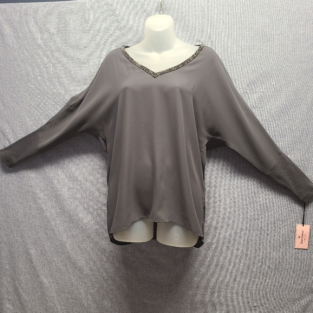 Juicy Couture Cold Shoulder Top With Rhinestone V-Neck,Long Sleeve,NWT M…